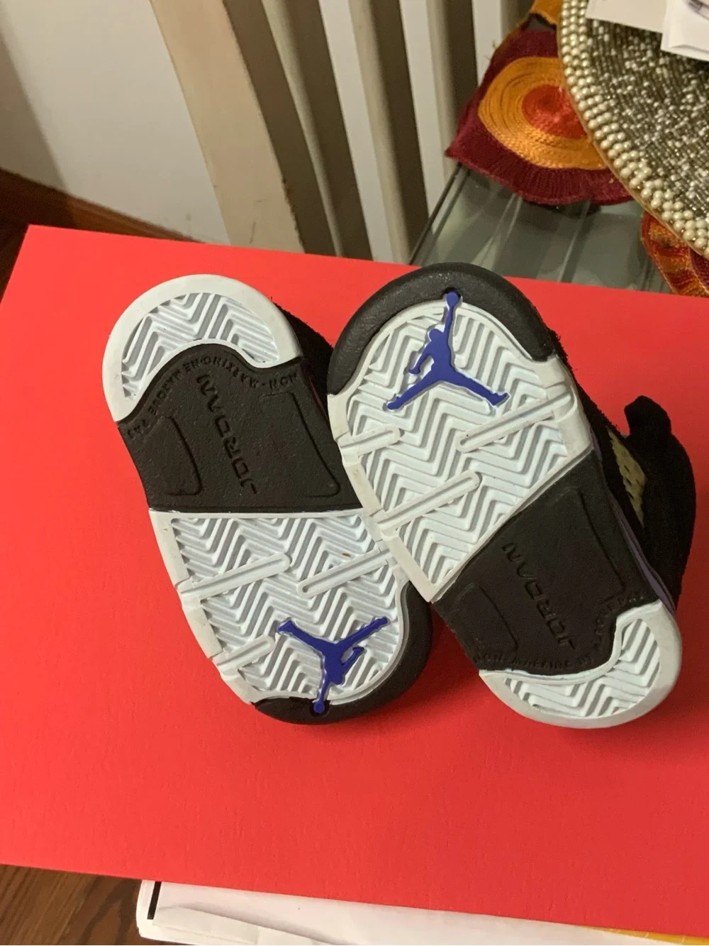 Jordan Kids Black and Blue Retro Basketball Sneakers